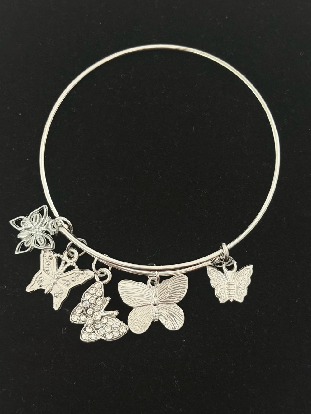 Silver Butterfly Charm Bangle Bracelet